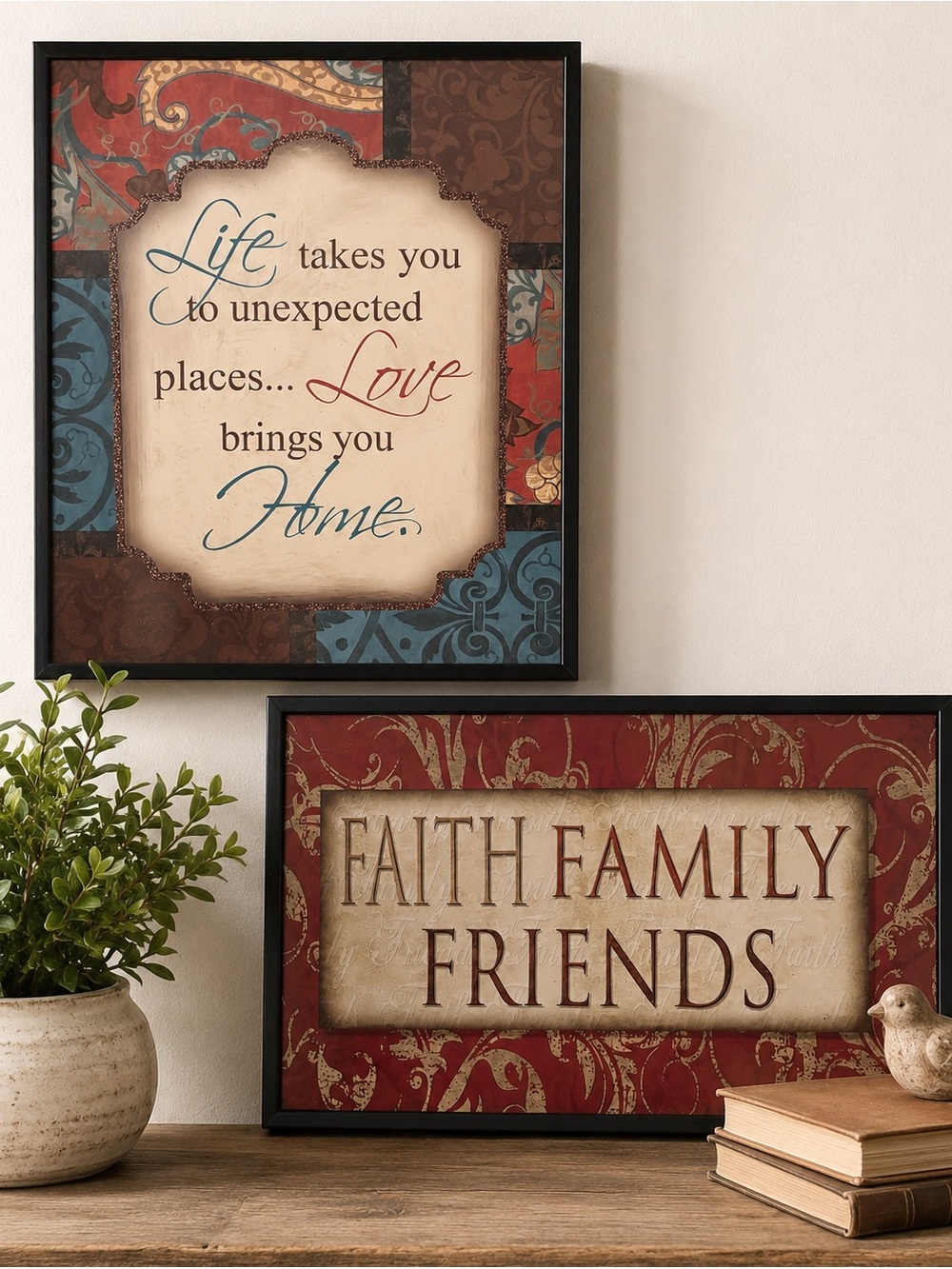 Bundle Set of 2 Framed Inspirational Wall Art - Red & Blue Accents